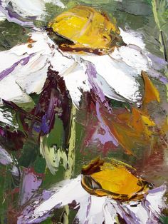 an oil painting of white and yellow flowers