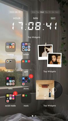 an iphone screen with various photos and text on it, including the time displayed in different colors