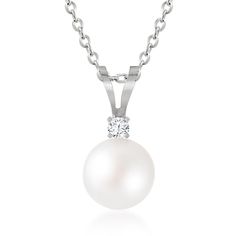 Ross-Simons - 5-5.5mm Cultured Akoya Pearl Pendant Necklace, Diamond Accent. 18". Timeless beauty. Our lovely pendant necklace gleams with a 5-5.5mm cultured Akoya pearl sparked by a single diamond accent. Finely crafted in polished 14kt white gold and suspended from a rope chain. Springring clasp, white pearl pendant necklace. Pearl birthstones are the perfect gift for June birthdays. Pendant Necklace Diamond, Akoya Pearl Necklace, Pearl Birthstone, Necklace With Diamond, Fine Jewelery, Necklace Diamond, Necklace Pearl, Akoya Pearls, Pearl Pendant Necklace