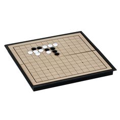 a wooden board game set with black and white pieces