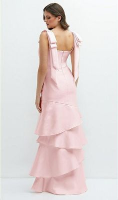 Bow-shoulder Satin Maxi Bridesmaid Dress With Asymmetrical Tiered Skirt In Ballet Pink | The Dessy Group Bridesmaid Dresses Classic Style, Bridesmaid Dresses Pink Silk, Satin And Tulle Dress, Wedding Guests In All One Color, Pale Pink Bridesmaid Dress, Mismatched Pink Bridesmaid Dresses, Pastel Purple Bridesmaid Dresses, Timeless Bridesmaid Dress, Baby Pink Bridesmaid Dresses