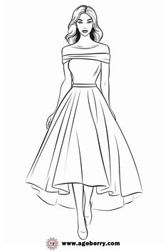 a line drawing of a woman in a dress