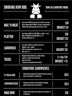 the menu for smokehouse bbq