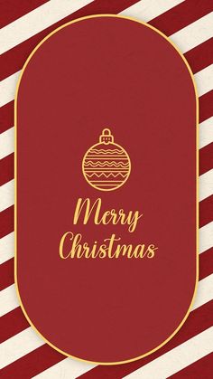 a red and white striped background with a gold christmas ornament