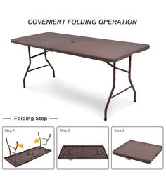 the folding table is shown with instructions for how to fold it and how to use it