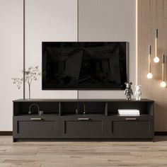 a living room with a large flat screen tv mounted on the side of it's wall