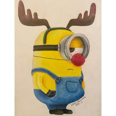 a drawing of a minion with antlers on it