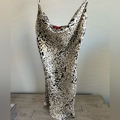 Guess Size Small. Animal Print Slip Dress With Straps. Nwt Leopard Print V-neck Mini Dress For Party, Fall Leopard Print V-neck Mini Dress, Leopard Print V-neck Party Dress, Black V-neck Dress With Zebra Print, Elegant Leopard Print V-neck Mini Dress, Black And Tan, Animal Print, Slip Dress, Mini Dress