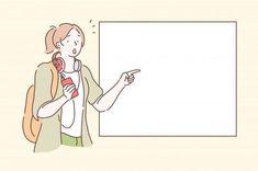 a woman with headphones points at a whiteboard and points to the left side