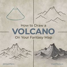 Tutorial on how to draw a volcano on your fantasy maps Volcano Drawing, Kartu Pokemon