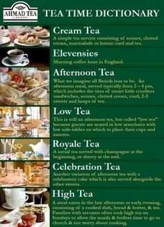 the menu for an afternoon tea party with different types of food and drinks on it