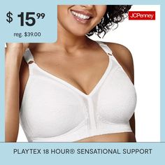 Support you can trust. · Fully adjustable straps for a custom fit. · 4-way trusupport bra design that provides a 4-way support system: higher sides and a taller back for extra side and back support, fuller cups and our wide comfort strap for all-day comfort. · Exclusive spanette fabric stretches four ways for all day support. Comfort you deserve. · Wireless comfort · No itchy tags, we are all tagless. Your perfect fit. · Designed with a no ride up back. Details you desire. · Beautiful, delicate… Bra Design, Coverage Bras, Full Coverage Bra, Support System, Back Support, Full Figured, Custom Fit, Clothing And Shoes, Adjustable Straps