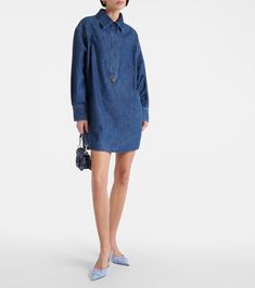 VGold chambray denim shirt dress in blue - Valentino | Mytheresa Denim Chambray Dress, Chambray Denim Shirt, Plisse Dress, Chambray Shirt Dress, Chambray Shorts, Valentino Clothing, Short Sleeve Dress Shirt, Linen Shirt Dress, Denim Shirt Dress