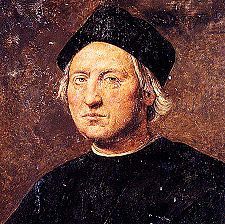 a portrait of a man wearing a black hat with the words, christopher columbus