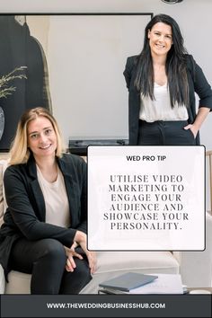 two women sitting on a couch in front of a sign that says wed pro tip