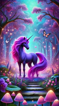 a painting of a unicorn in the forest