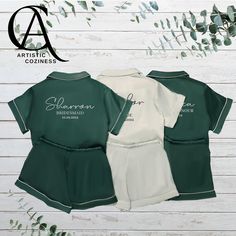 Make your wedding celebrations even more special with our personalized satin pajamas, perfect for bride and her bridal party. Personalize each set with names, initials or even the wedding date, making these pajamas a cherished keepsake for the bride and her bridesmaids. White Sets For Bridesmaid Gift, Bridal Party Pajama Sets, Bridal Party Pjs, Bridal Party Pajamas, Satin Pyjamas, Bridal Pajamas, Short Pajamas, Pyjama Satin, Personalized Pajamas