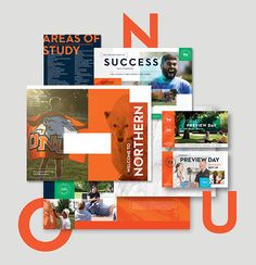 an orange and white brochure with the letter n in it's center