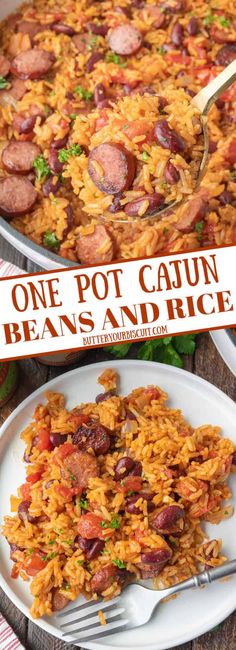 one pot cajun beans and rice on a white plate