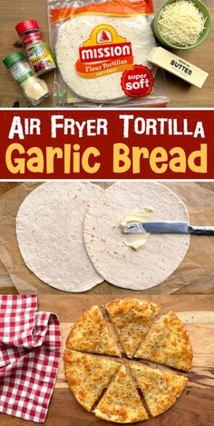 👩‍🍳🔥 AMAZING! This easy way of making garlic bread in your air fryer is a game changer. Simply slather TWO flour tortillas with soft butter, sprinkle on shredded mozzarella cheese, season with garlic powder and Italian seasoning, and then stack the tortillas together. Air fry for about 5 minutes and you're done! Easy enough for kids to make as a quick snack. I make this often as a last minute side dish for dinner. Try it with salad or pasta! It's gooey in the middle with crispy and flavorful edges. Tortilla Garlic Bread, Cheesy Tortilla, Air Fryer Tortilla, Lazy Dish, Air Fryer Recipe, Air Fryer Oven Recipes, Garlic Bread Recipe, Mini Oven, Salad Pasta