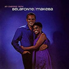 an evening with belafonte makeba cd album cover art print featuring a man and woman hugging each other