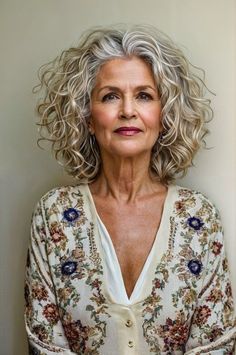 Permed Grey Hair Older Women, Curly Silver Hair Over 50, Tokyo Haircut, Hair With Highlights And Lowlights, Gray Transition, Long Hair Highlights, Silver White Hair, Grey Hair Transformation, Grey Curly Hair