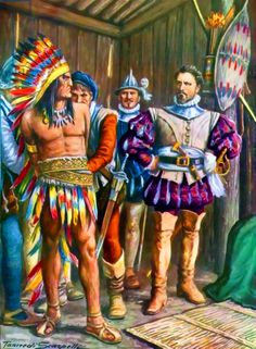 an illustration of two men dressed in native american clothing