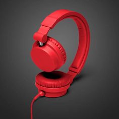 a red headphone with a cord attached to it