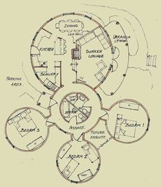 a drawing of a circular house with lots of rooms