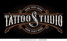 a tattoo studio logo with sunbursts on the back and an old style font