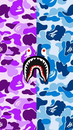 two different colored camouflage wallpapers with a shark's mouth