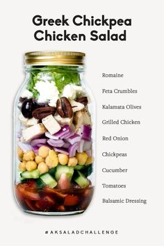 the greek chickpea chicken salad in a jar