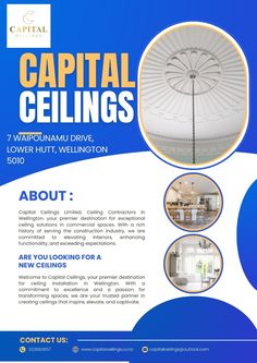 an advertisement for capital ceilings showing the different types of ceilinging and how to use them