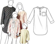 an adult and two children's clothing sizes are shown