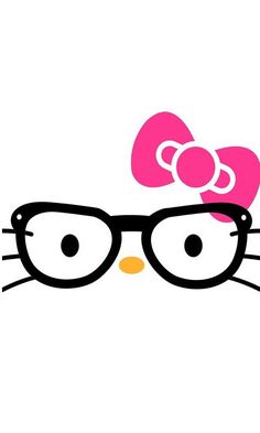 a hello kitty wearing glasses with a pink bow on top of it's head