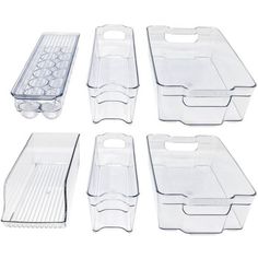 six plastic storage containers with lids and dividers