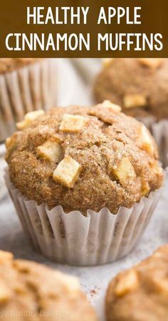 healthy apple cinnamon muffins with text overlay