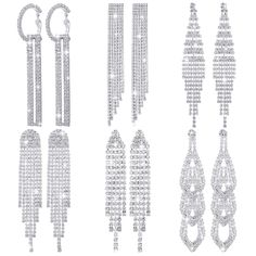 PRICES MAY VARY. Rhinestone Earring Set: we have provided you with 6 pairs of dangle tassel earrings, designed in 6 different styles; Sufficient quantity and diversified styles can easily meet your decoration or replacement needs, making you elegant and charming Exquisite Workmanship: prom jewelry earrings are made of quality alloy and dazzling rhinestones, with fine polishing technology; With the lovely tassel design, each pair of earrings will radiate beautiful and elegant light, which will ma Prom Jewelry Earrings, Long Earrings Silver, Earrings For Bride, Shiny Earrings, Long Chandelier, Long Silver Earrings, Silver Chandelier, Black Choker Necklace, Prom Earrings