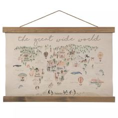 Great Wide World Tapestry Canvas Wall Decor | Hobby Lobby | 2431666 Map For Nursery, Hobby Lobby Playroom Decor, Adventure Theme Playroom, Above Crib Wall Decor, Traveler Nursery Theme, Travel Inspired Nursery, Around The World Nursery Theme, Around The World Nursery, World Map Kids Room