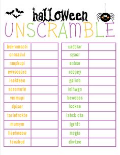 a printable halloween unscramble list for kids to use in their classroom