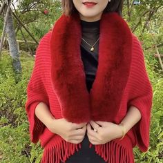 (💗Special Offer - 49% Off) Knitting Thick Women's Loose Shawl 💥 Single Clothes, Estilo Chic, Wrap Cardigan, Classic Chic, Persona 5, Knitted Shawls, Faux Fur Collar, Mua Sắm