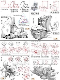 Forest Tutorial Drawing, Manga Environment Drawing, River Drawing Reference, Rock Formations Drawing, How To Draw Bushes Pencil, Grass Blades Drawing, Comic Tutorial Character Design