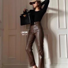 New With Tag!! Measurement: Waist 25.2inch Bust: 33.9inch Thigh: 20.5inch Length: 35.4inch Brown Leather Trousers Outfits Women, Brown Leather Pants Outfit Night, Tan Leather Pants Outfit, Brown Leather Pant, Brown And Black Outfit, Black And Brown Outfit, Brown Leather Pants Outfit, Idea Magazine, Classy Leather Pants