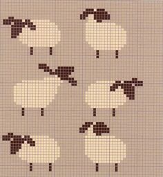 a cross stitch pattern with sheep in brown and white