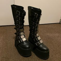 Brand New Demonia Platform Boots Size 7. Never Worn In Original Box. Big Chunky Platform Boots, Demonia Platform Boots, Demonia Platforms, Demonia Boots, Accessory Inspo, Platform Boots Chunky, Demonia Shoes, Gothic Shoes, Gacha Stuff