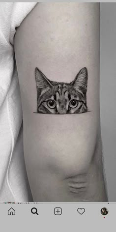 a black and white photo of a cat's face on the left arm with an eye