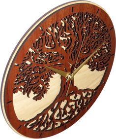 a wooden clock with an intricate tree design on it's face and the words woodentek written below