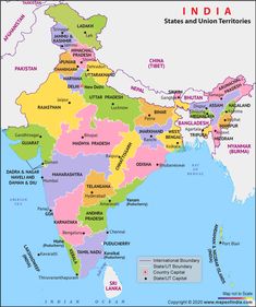 map of india showing states and union territorials in the country's major cities