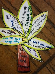 a wooden cross with words written on it and a flower in the center that has been cut out