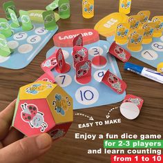 an easy to make game for 2 - 3 players and learn counting from 1 to 10